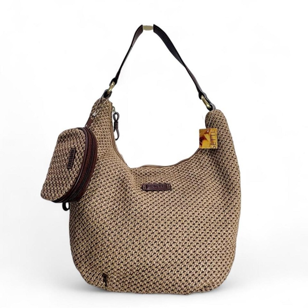 NWT Hobo Bag Crochet Woven Straw Boho Rosetti Tan Matching Coin Pouch Resortwear
